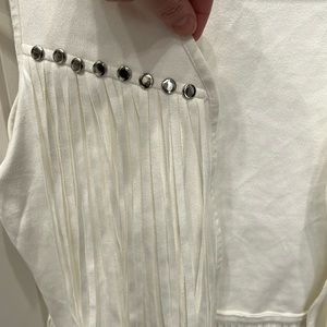 White fringe faux suede vest